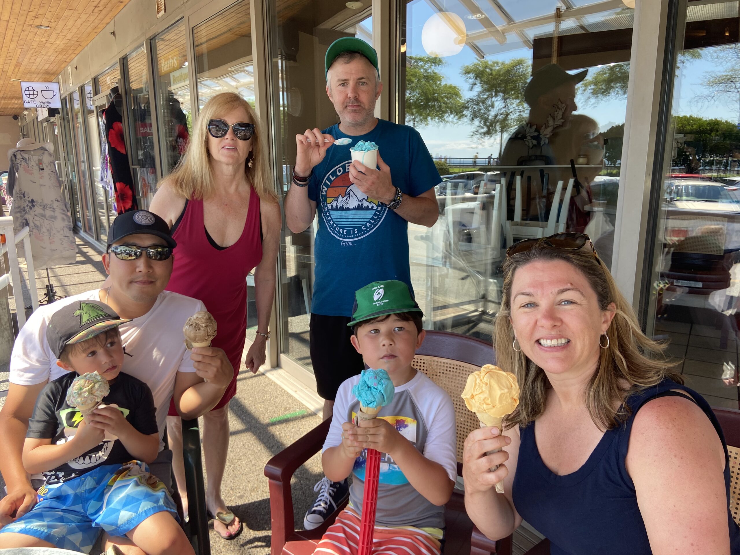 The family enjoying an ice cream from one of our customers. White Rock Beach, August 2019