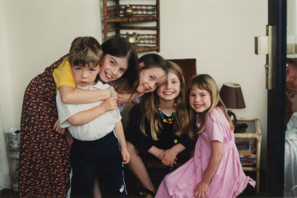 The Irish cousins, Timmy, Rebecca and Sophie with their Canadian cousins, Breanna and Ciara, in Ireland, summer 2001