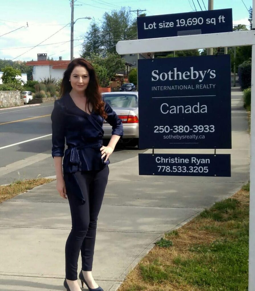 Christine with Sotheby's Victoria For Sale Sign. 2018.