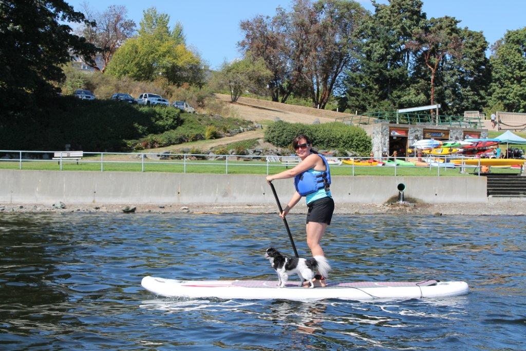 daughter Ruth on Paddle boarding with her dog Annie in Lady Smith