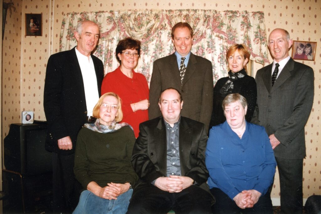 Michael and all his siblings at his fathers wake, 2000. Back row left to right, Joe, Kathleen, Michael, Margaret and Niall. Front row, left to right. Mary, Fergal, Brigid