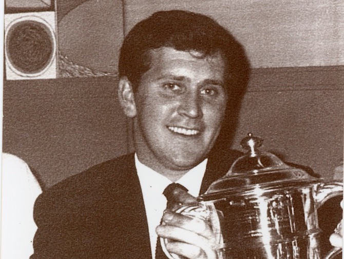 Mike Kelly and the Reporter Cup, Hyde District Manchester. 1969. Soccer Sun League