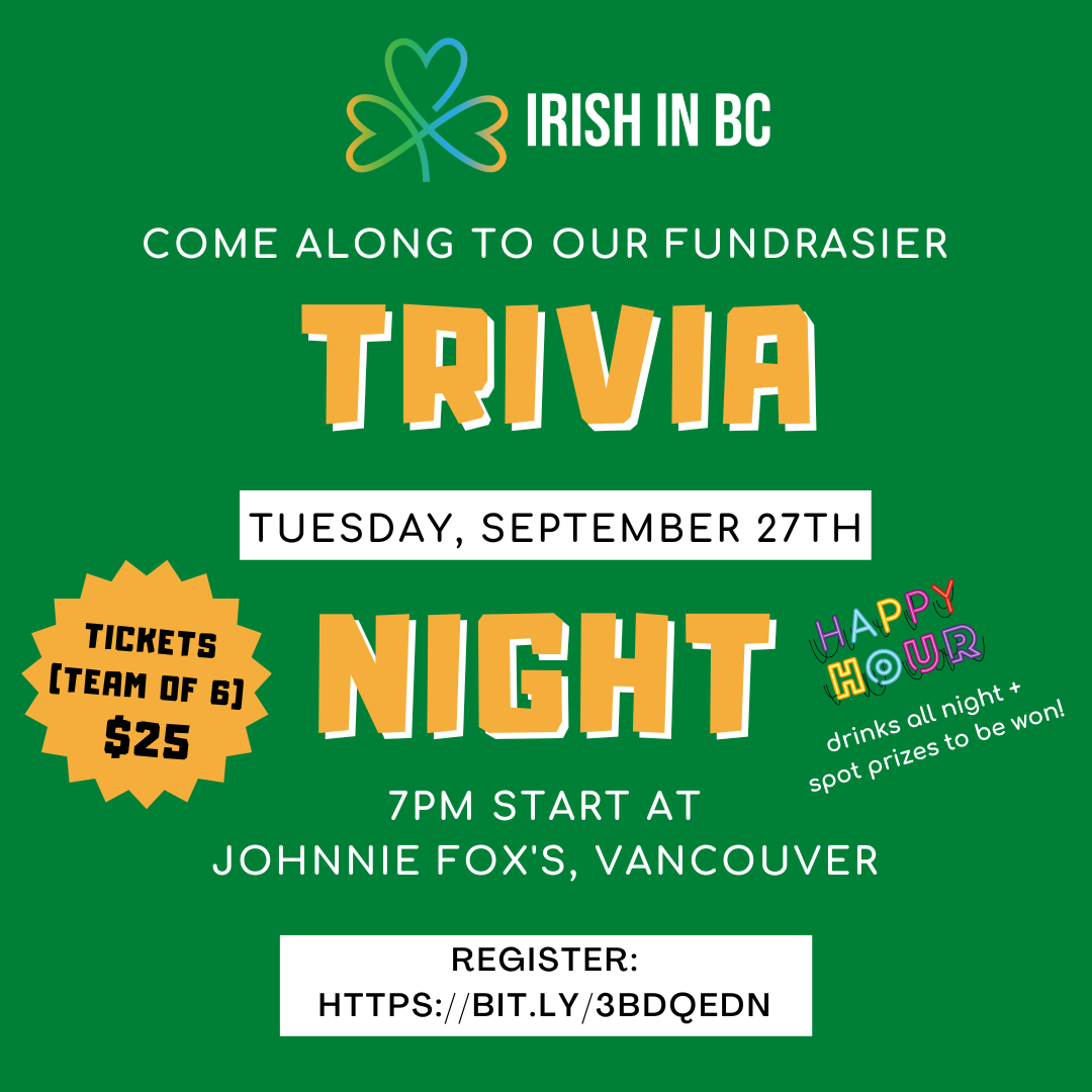 Irish in BC Fundraiser - Tuesday, September 27